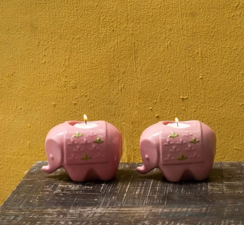 pink elephant tea light holders from Nicobar