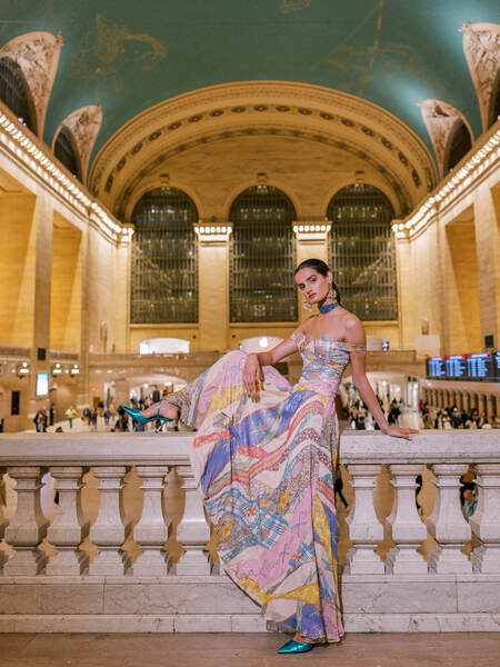 model wearing a lehenga in New York