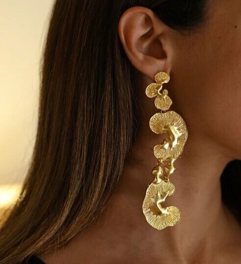 gold statement long earrings by Eurumme