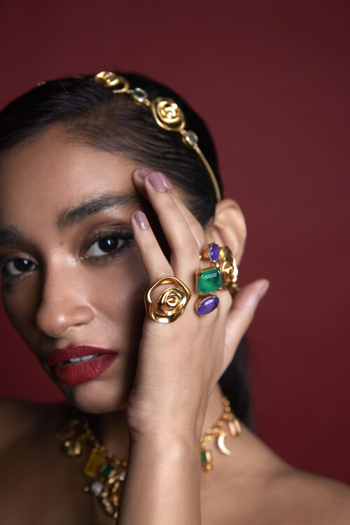 Isharya-Saanjh model wearing indian jewellery 