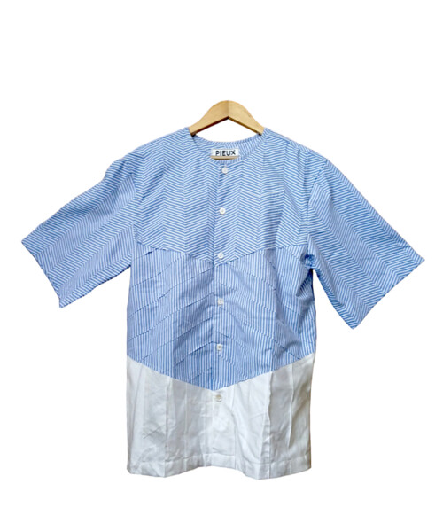 Pratyush kumar pieux blue and white panelled, pin strip shirt