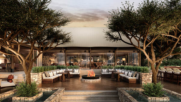 Render of Restaurant Exterior Fire Pit - JW Marriott Mount Kenya Rhino Reserve Safari Camp