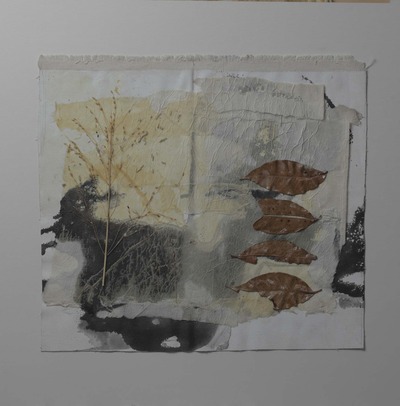 dried leaves and acrylic on paper
