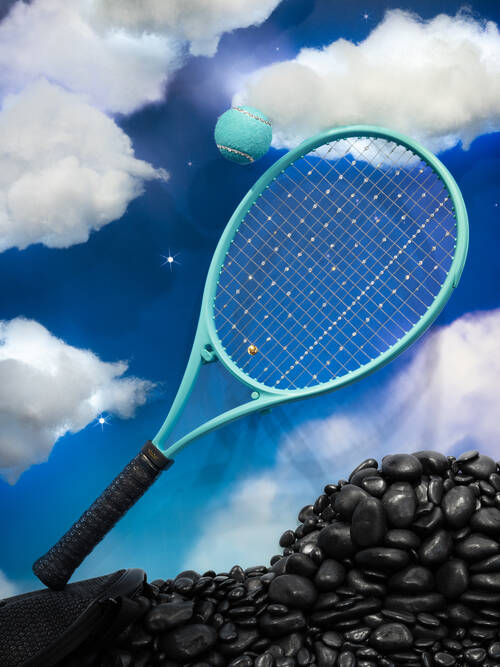 diamond studded tennis racquet by Tiffany & Co is on display at the US Open