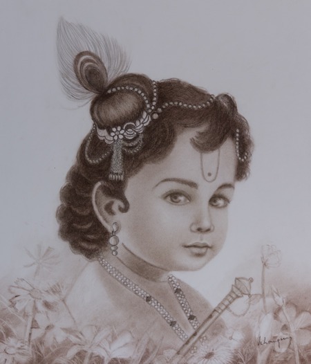 Jaipur based artists- vihangini purohit portrait artist. Krishna portrait