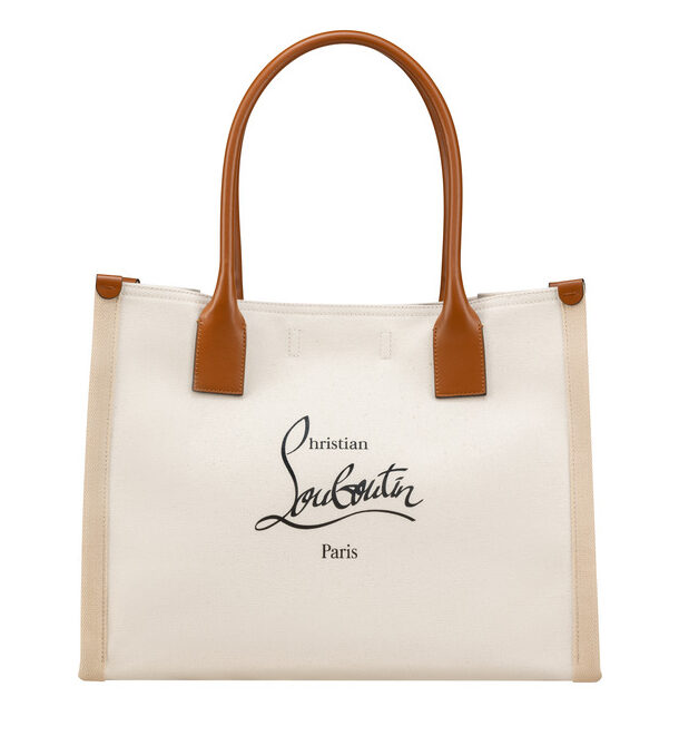 off white and beige christian louboutin tote bag